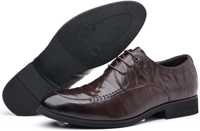 Men's Genuine Leather Oxford Shoes Comfort Business Lace Up Fashion Dress Non-Slip Waterproof Derby Shoes(Black,8.5)