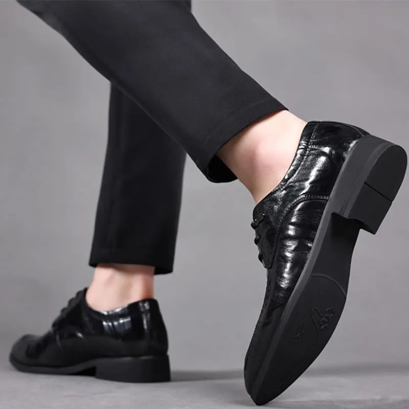 Men's Genuine Leather Oxford Shoes Comfort Business Lace Up Fashion Dress Non-Slip Waterproof Derby Shoes(Black,8.5)