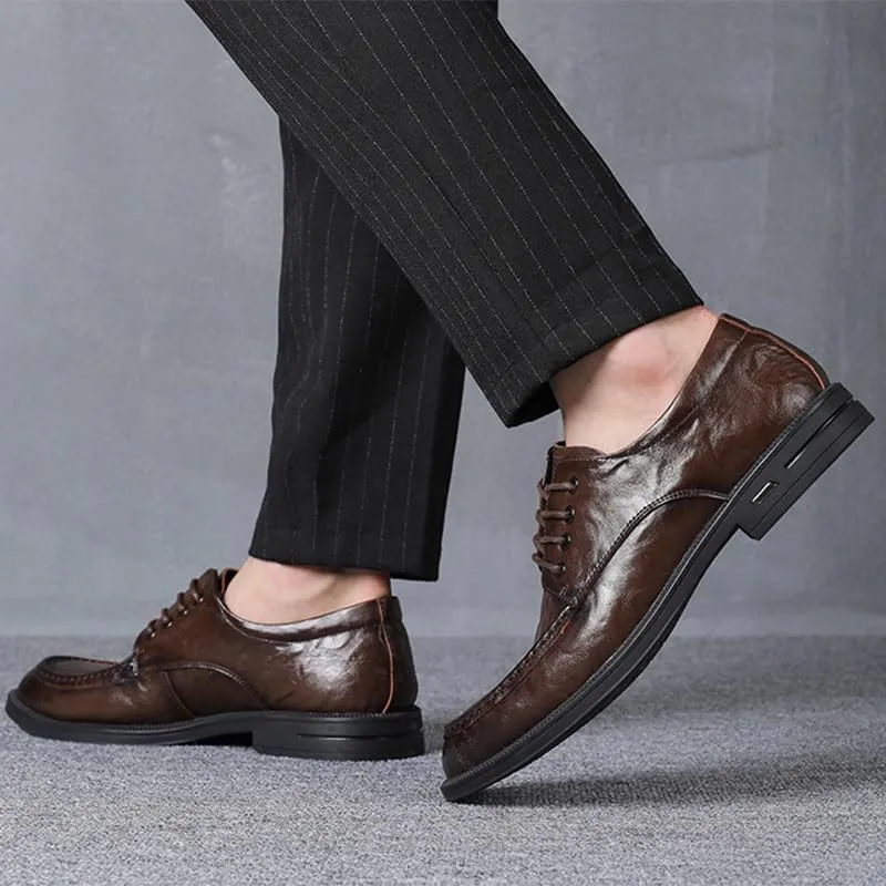 Men's Genuine Leather Oxford Shoes Comfort Pointed Tip Fashion Leather Dress Shoes Business Casual Derby Shoes for Men(Brown,8)