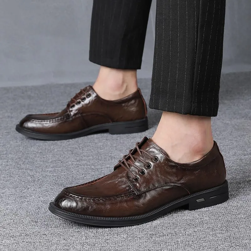 Men's Genuine Leather Oxford Shoes Comfort Pointed Tip Fashion Leather Dress Shoes Business Casual Derby Shoes for Men(Brown,8)