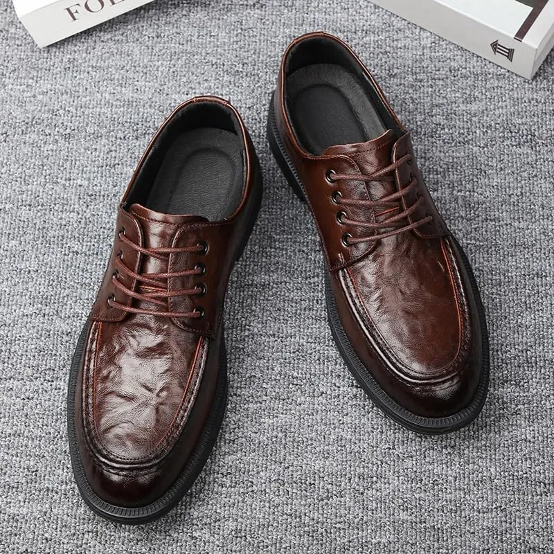 Men's Genuine Leather Oxford Shoes Comfort Pointed Tip Fashion Leather Dress Shoes Business Casual Derby Shoes for Men(Brown,8)