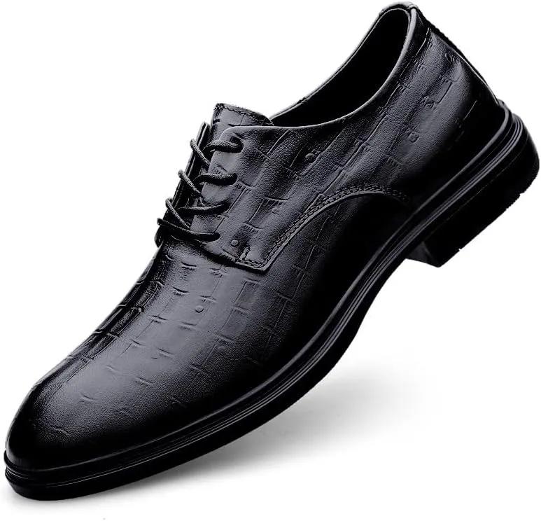 Men's Genuine Leather Oxford Shoes Lace Up Casual Business Slip On Dress Shoes Comfort Business Casual Derby Shoes(Black,7.5)
