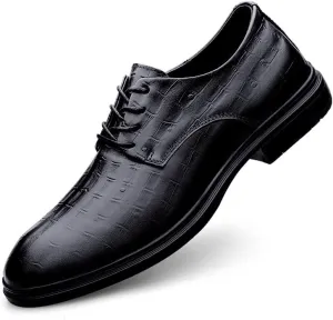 Men's Genuine Leather Oxford Shoes Lace Up Casual Business Slip On Dress Shoes Comfort Business Casual Derby Shoes(Black,7.5)