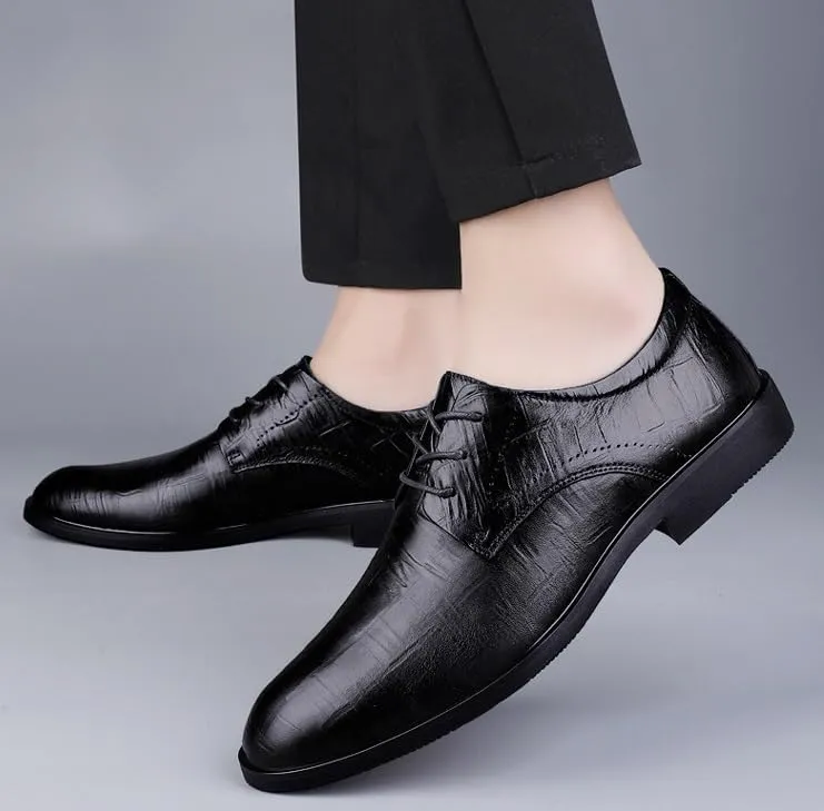 Men's Genuine Leather Oxford Shoes Lightweight Formal Leather Shoes Fashion Dress Sneakers Business Casual Derby Shoe for Men(Black,8)
