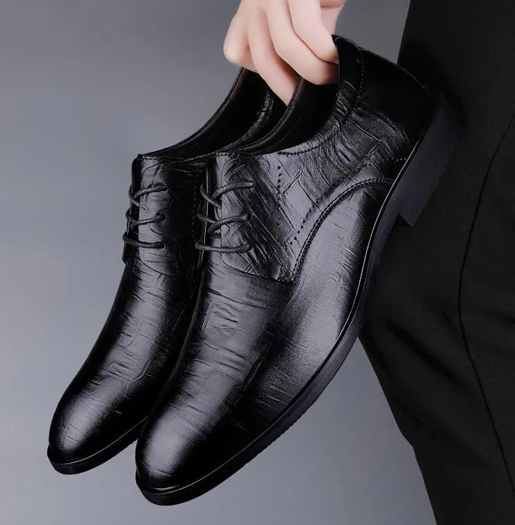 Men's Genuine Leather Oxford Shoes Lightweight Formal Leather Shoes Fashion Dress Sneakers Business Casual Derby Shoe for Men(Black,8)