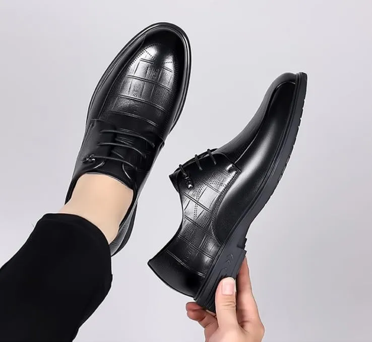 Men's Genuine Leather Oxford Shoes Men Classic Pointed Toe Dress Shoes Comfortable Lace-Up Derby Shoes for Men(9)