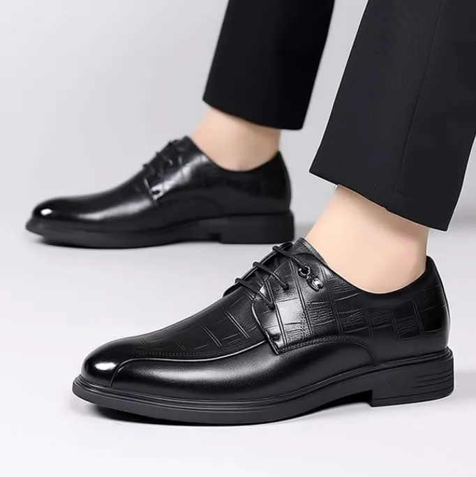 Men's Genuine Leather Oxford Shoes Men Classic Pointed Toe Dress Shoes Comfortable Lace-Up Derby Shoes for Men(9)