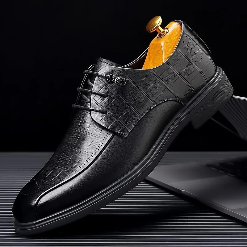 Men's Genuine Leather Oxford Shoes Men Classic Pointed Toe Dress Shoes Comfortable Lace-Up Derby Shoes for Men(9)