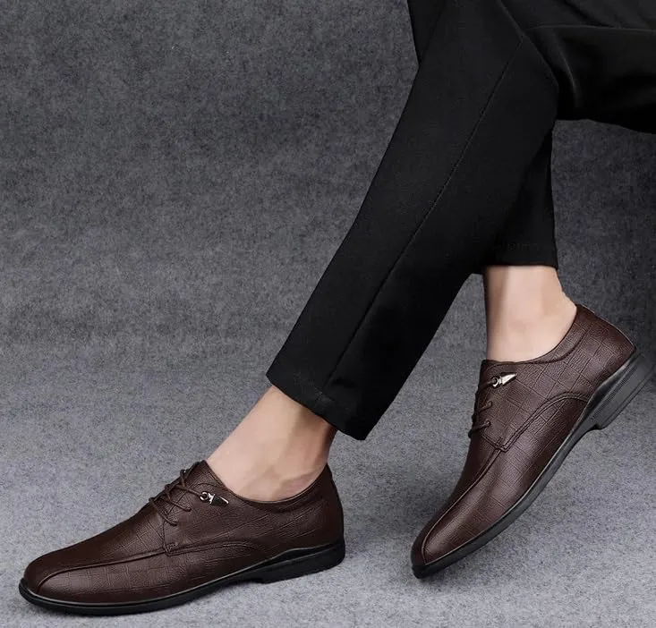 Men's Genuine Leather Oxford Shoes Men Modern Low Top Pointed Toe Tuxedo Derby Shoes Lace Up Casual Business Suit Tuxedo Shoes