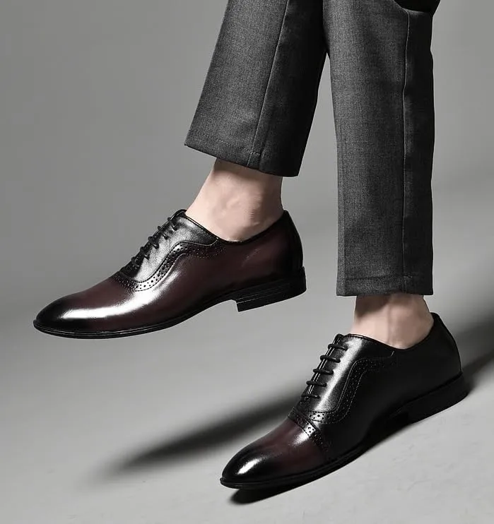 Men's Genuine Leather Oxford Shoes Non-Slip Business Formal Derby Shoes Leather Casual Dress Shoes for Men