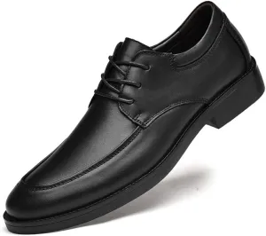 Men's Genuine Leather Oxford Shoes Retro Pointed Chunky Heel Non-Slip Business Derby Shoes for Men