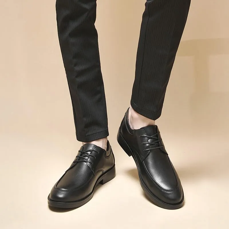 Men's Genuine Leather Oxford Shoes Retro Pointed Chunky Heel Non-Slip Business Derby Shoes for Men