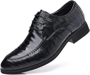 Men's Genuine Leather Oxford Shoes Retro Pointed Chunky Heel Non-Slip Business Dress Shoes Derby Shoe for Men