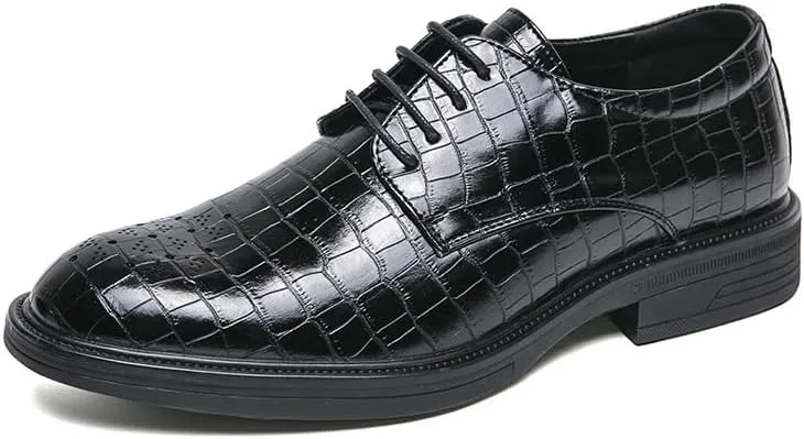 Men's Genuine Leather Oxford Shoes - Retro Pointed Chunky Heel Non-Slip Business Dress Shoes for Men
