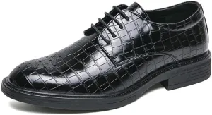 Men's Genuine Leather Oxford Shoes - Retro Pointed Chunky Heel Non-Slip Business Dress Shoes for Men