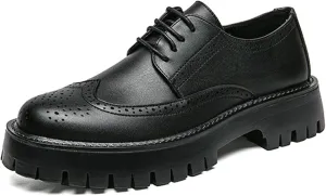 Men's Genuine Leather Platform Oxford Shoes Retro Round Toe Brogue Wingtip Business Fashion Lace-Up Formal Shoes Fashion Casual Buckle Leather Shoes