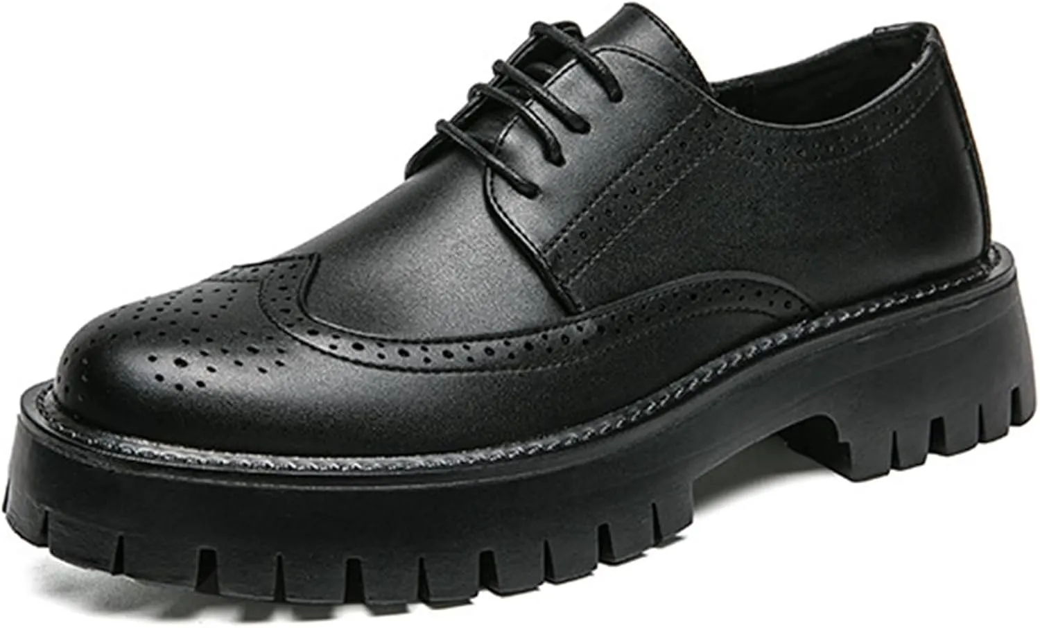Men's Genuine Leather Platform Oxford Shoes Retro Round Toe Brogue Wingtip Business Fashion Lace-Up Formal Shoes Fashion Casual Buckle Leather Shoes