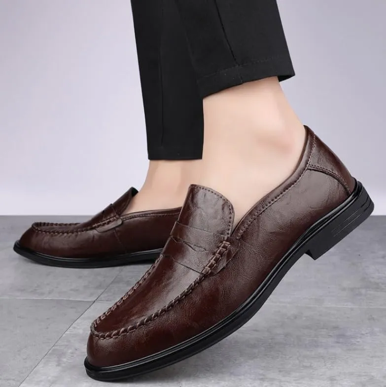 Men's Genuine Leather Slip On Oxford Shoes Casual Business Derby Shoes for Men