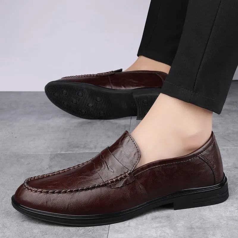 Men's Genuine Leather Slip On Oxford Shoes Casual Business Derby Shoes for Men