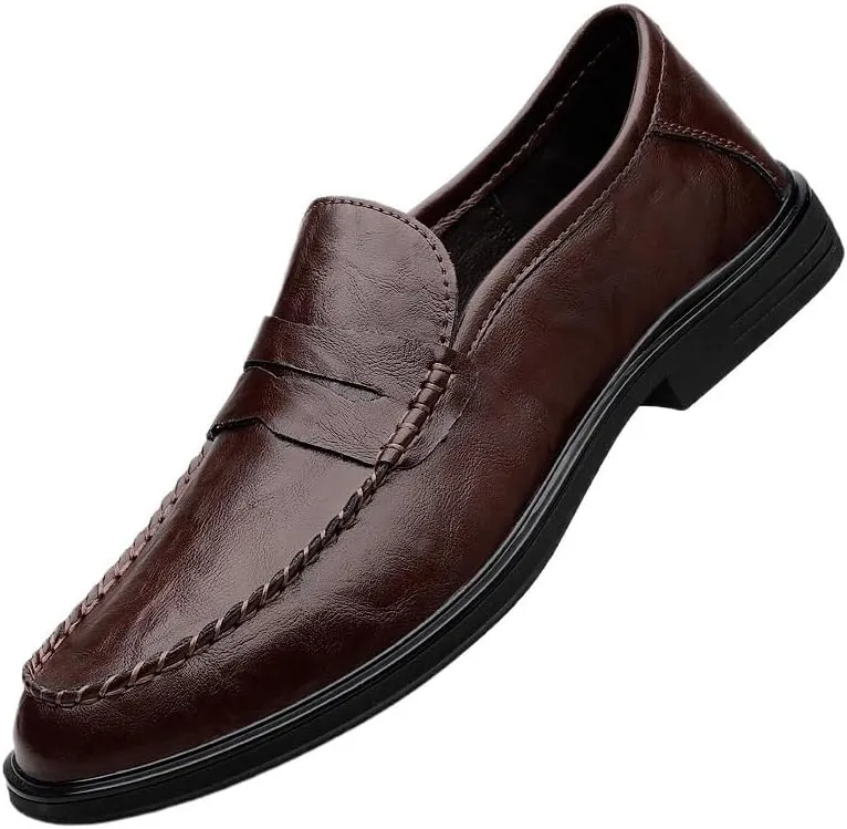 Men's Genuine Leather Slip On Oxford Shoes Casual Business Derby Shoes for Men