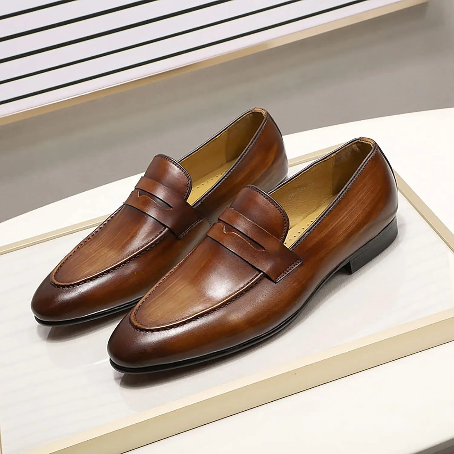 Men's Handmade Leather Loafers - Casual Lightweight Driving Moccasins, Slip-On Dress Shoes with Leather Lining for Business and Everyday Wear