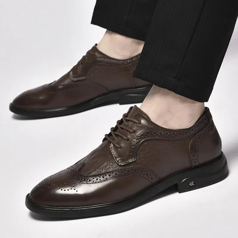 Men's Leather Oxford Shoes Comfortable Anti-Slip Pointed Toe Causal Derby Shoes Lace-Up Business Party Formal Dress Shoes(Brown,6.5)