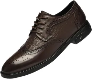 Men's Leather Oxford Shoes Comfortable Anti-Slip Pointed Toe Causal Derby Shoes Lace-Up Business Party Formal Dress Shoes(Brown,6.5)