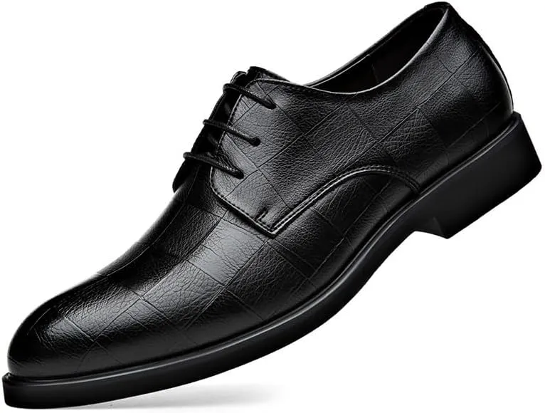 Men's Leather Oxford Shoes Men Pointed Toe Low Top Block Wedding Business Formal Derby Shoes