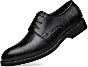 Men's Leather Oxford Shoes Men Pointed Toe Low Top Block Wedding Business Formal Derby Shoes