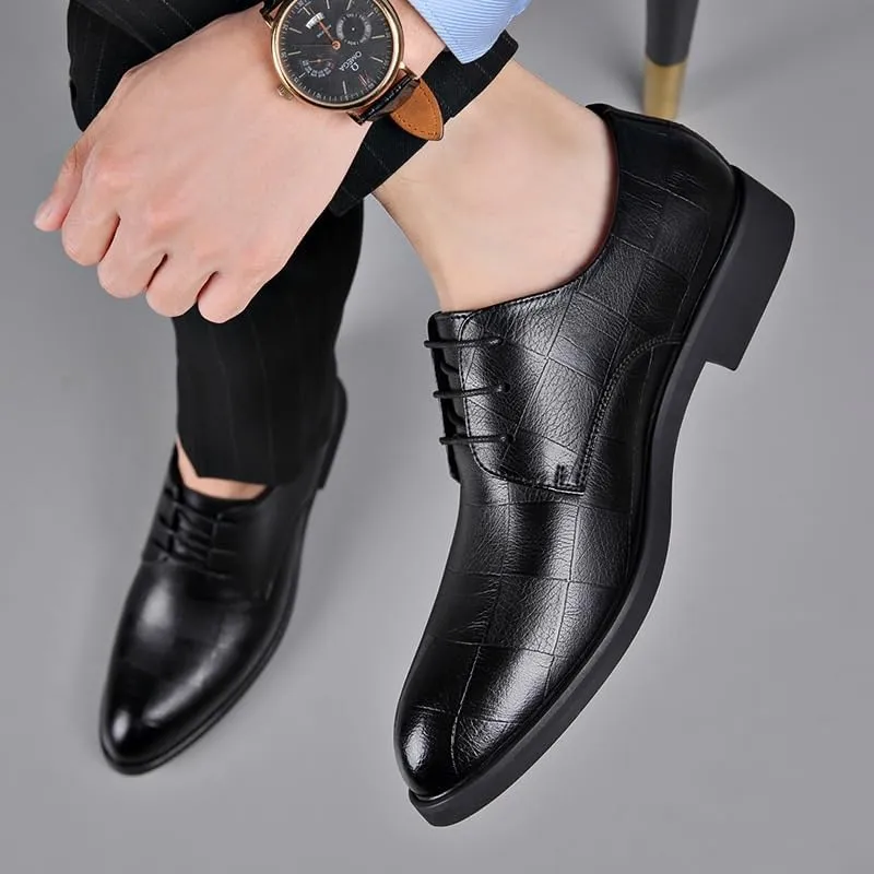 Men's Leather Oxford Shoes Men Pointed Toe Low Top Block Wedding Business Formal Derby Shoes