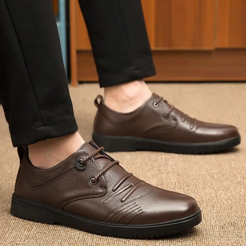 Mens Leather Shoes Casual Luxury Business Wingtip Lace Up Dress Shoes Pointed Toe Classic Formal Business Shoes(Brown,8)