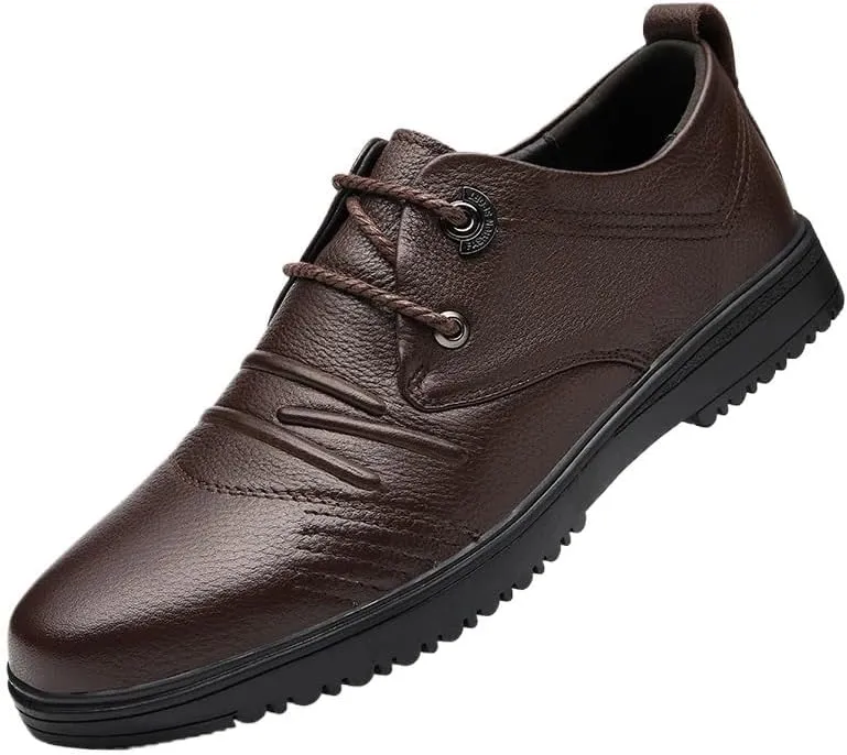 Mens Leather Shoes Casual Luxury Business Wingtip Lace Up Dress Shoes Pointed Toe Classic Formal Business Shoes(Brown,8)