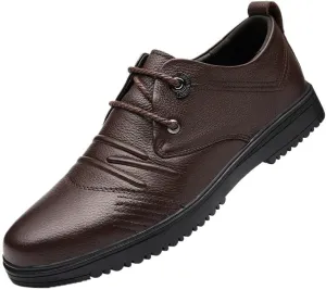Mens Leather Shoes Casual Luxury Business Wingtip Lace Up Dress Shoes Pointed Toe Classic Formal Business Shoes(Brown,8)