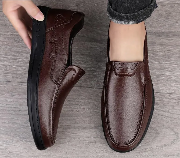 Men's Leather Shoes Mens Slip On Wingtip Oxford Shoes Lightweight Comfortable Casual Business Formal Shoes