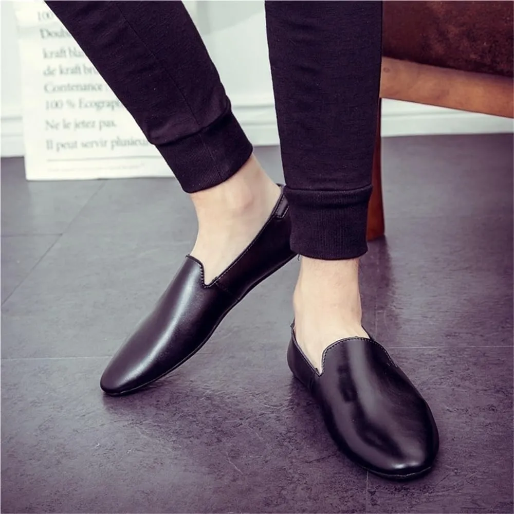 Men's Loafers Pointed Toe Genuine Leather Flat Heel Anti-Slip for Business Casual Office Work Wedding Slip-on