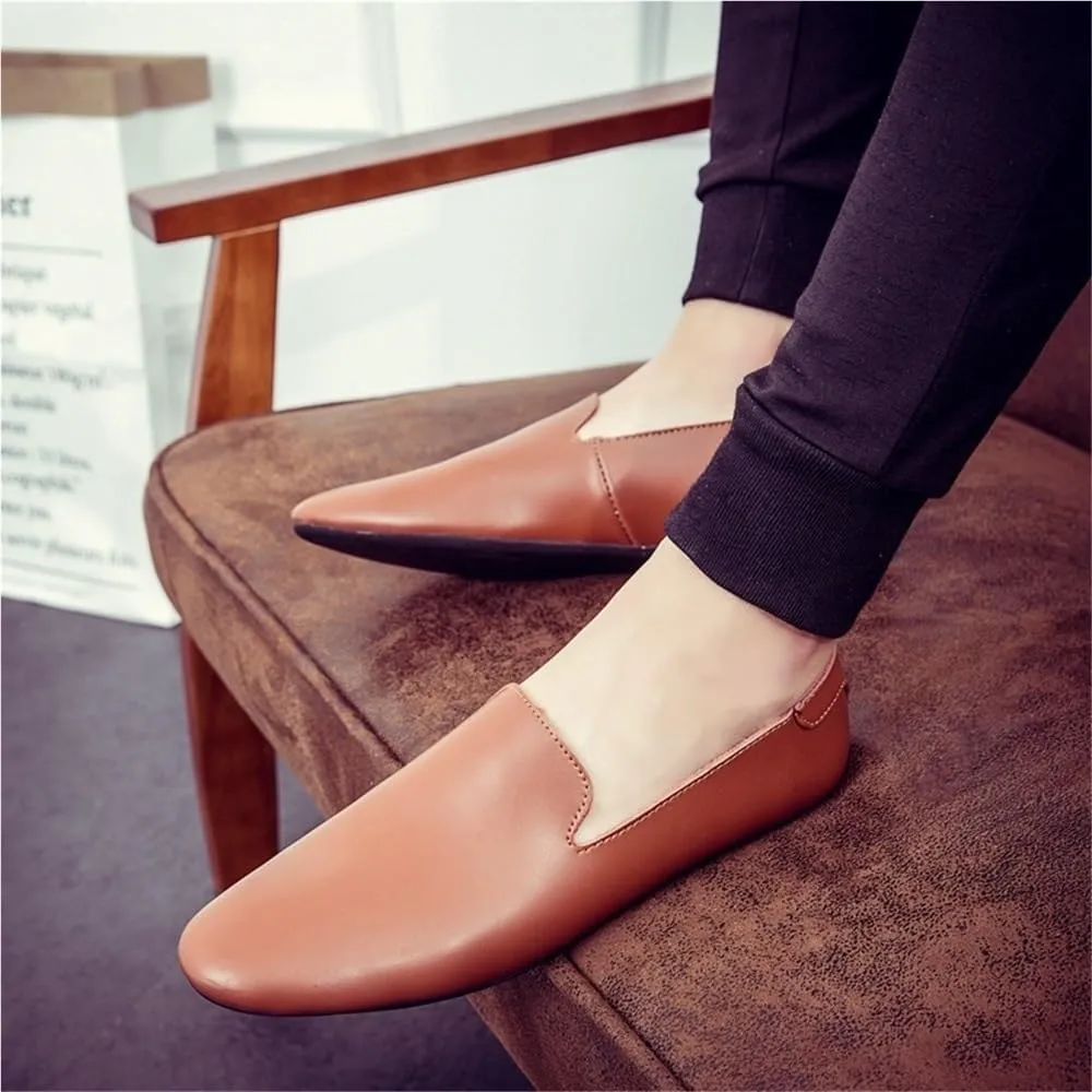 Men's Loafers Pointed Toe Genuine Leather Flat Heel Anti-Slip for Business Casual Office Work Wedding Slip-on