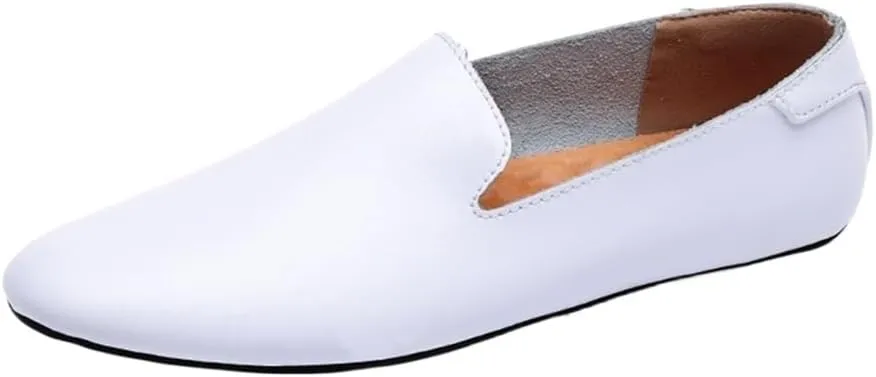 Men's Loafers Pointed Toe Genuine Leather Flat Heel Anti-Slip for Business Casual Office Work Wedding Slip-on