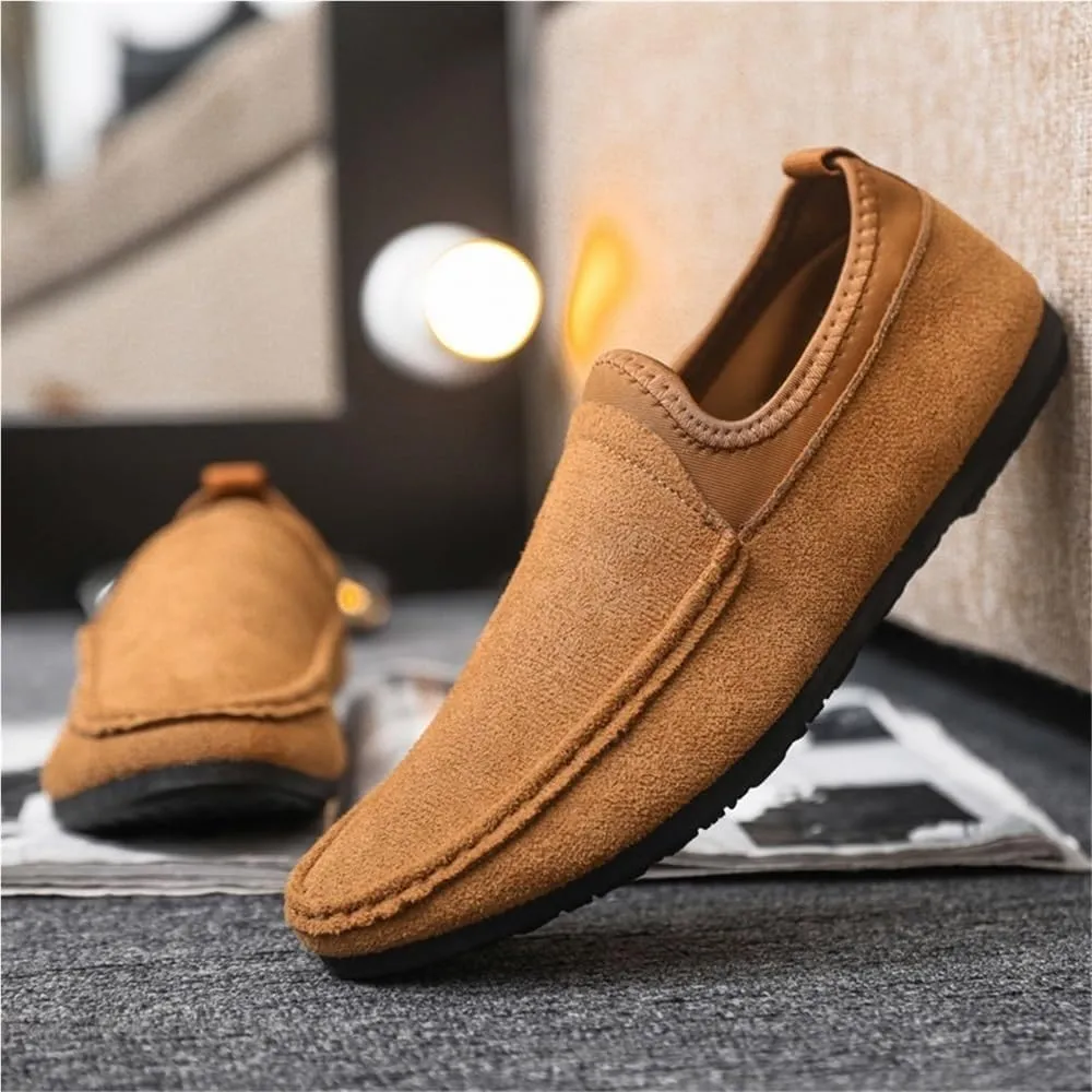 Mens Loafers PU Leather Round Toe Lightweight Resistant Comfortable Walking Shoes Casual Solid Color Slip On