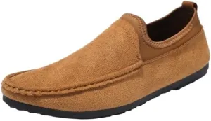 Mens Loafers PU Leather Round Toe Lightweight Resistant Comfortable Walking Shoes Casual Solid Color Slip On