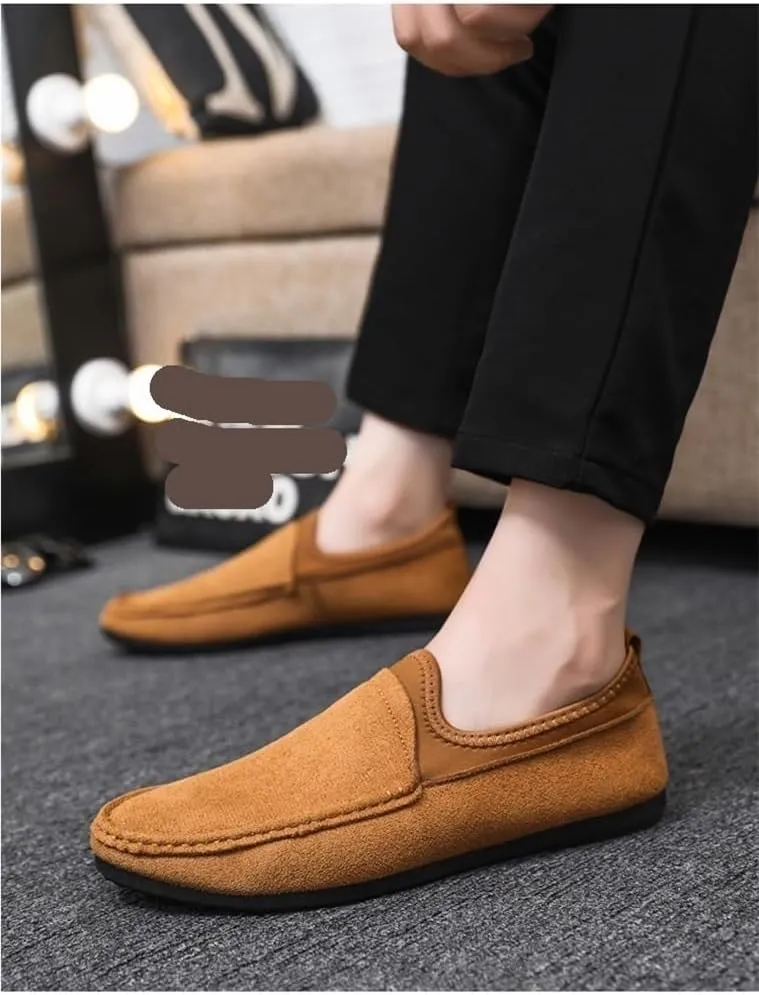 Mens Loafers PU Leather Round Toe Lightweight Resistant Comfortable Walking Shoes Casual Solid Color Slip On