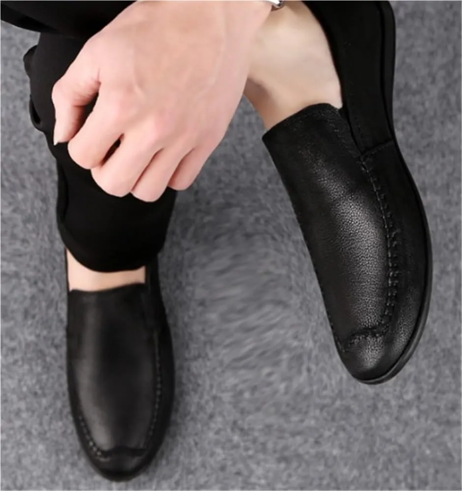 Mens Loafers Shoe Genuine Leather Stitching Details Round Toe Comfortable Lightweight Resistant Prom Slip On