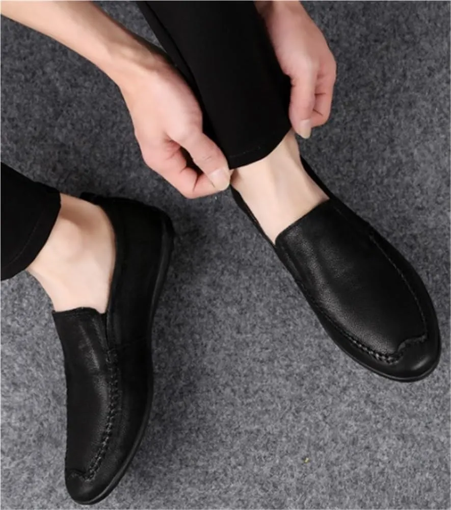 Mens Loafers Shoe Genuine Leather Stitching Details Round Toe Comfortable Lightweight Resistant Prom Slip On
