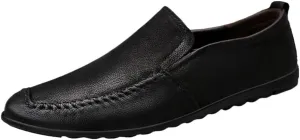 Mens Loafers Shoe Genuine Leather Stitching Details Round Toe Comfortable Lightweight Resistant Prom Slip On