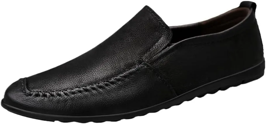 Mens Loafers Shoe Genuine Leather Stitching Details Round Toe Comfortable Lightweight Resistant Prom Slip On