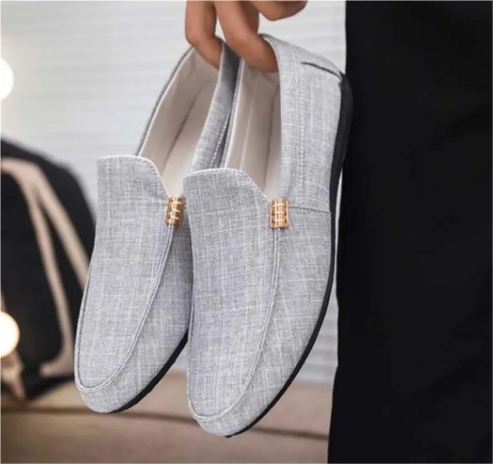 Mens Loafers Shoe Round Toe Cloth Loafer Shoes Flexible Lightweight Flat Heel Party Prom Slip-on for Business Casual Office Work