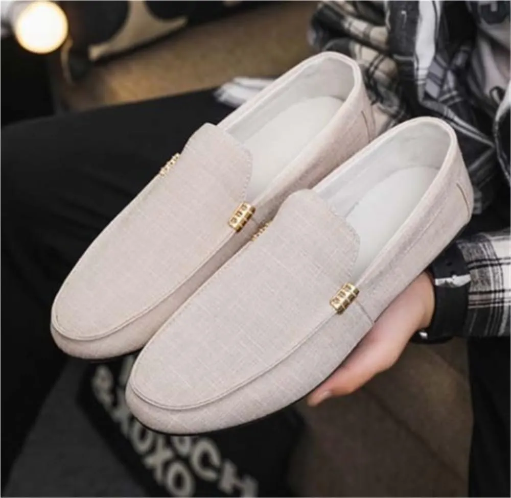 Mens Loafers Shoe Round Toe Cloth Loafer Shoes Flexible Lightweight Flat Heel Party Prom Slip-on for Business Casual Office Work