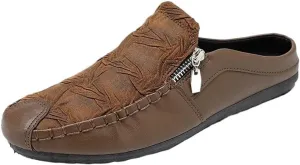 Mens Loafers Shoe Solid Color Stitching Details with Zipper Slippers Anti-Slip Lightweight Flat Heel Party Slip-on