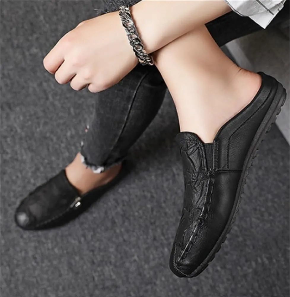 Mens Loafers Shoe Solid Color Stitching Details with Zipper Slippers Anti-Slip Lightweight Flat Heel Party Slip-on