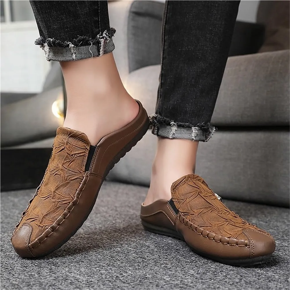 Mens Loafers Shoe Solid Color Stitching Details with Zipper Slippers Anti-Slip Lightweight Flat Heel Party Slip-on