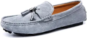 Men's Loafers Shoes Round Toe Solid Color with Tassel Suede Vamp Driving Loafers Comfortable Flexible Anti-Slip Wedding Party Slip On(Gray,8)